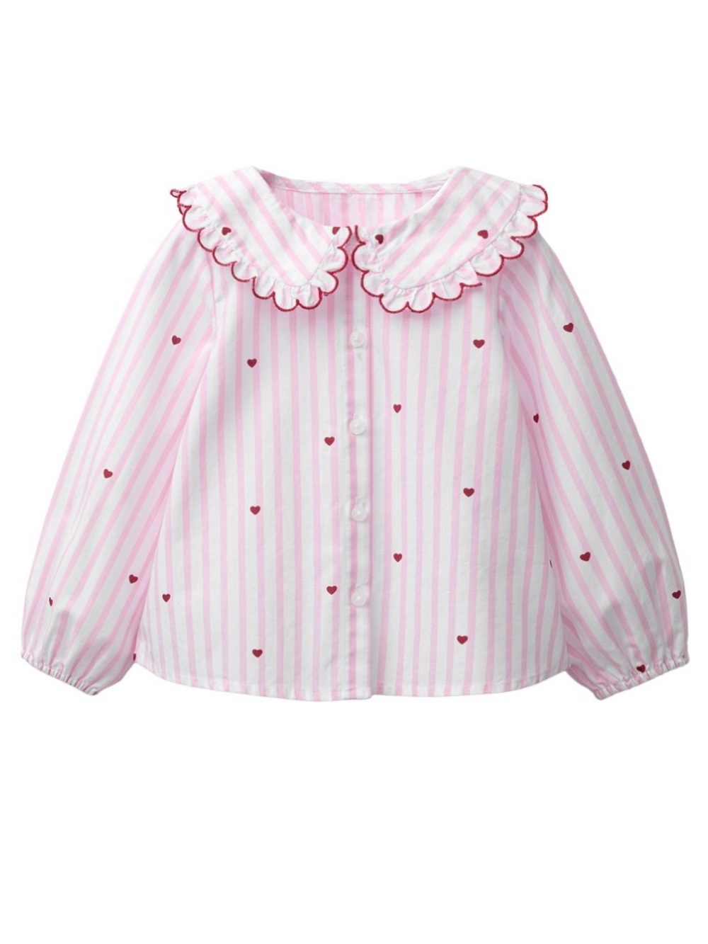Zara Toddler Girls Striped and Heart Pink White Shirt Embroidered Collar Sz 4 Yr